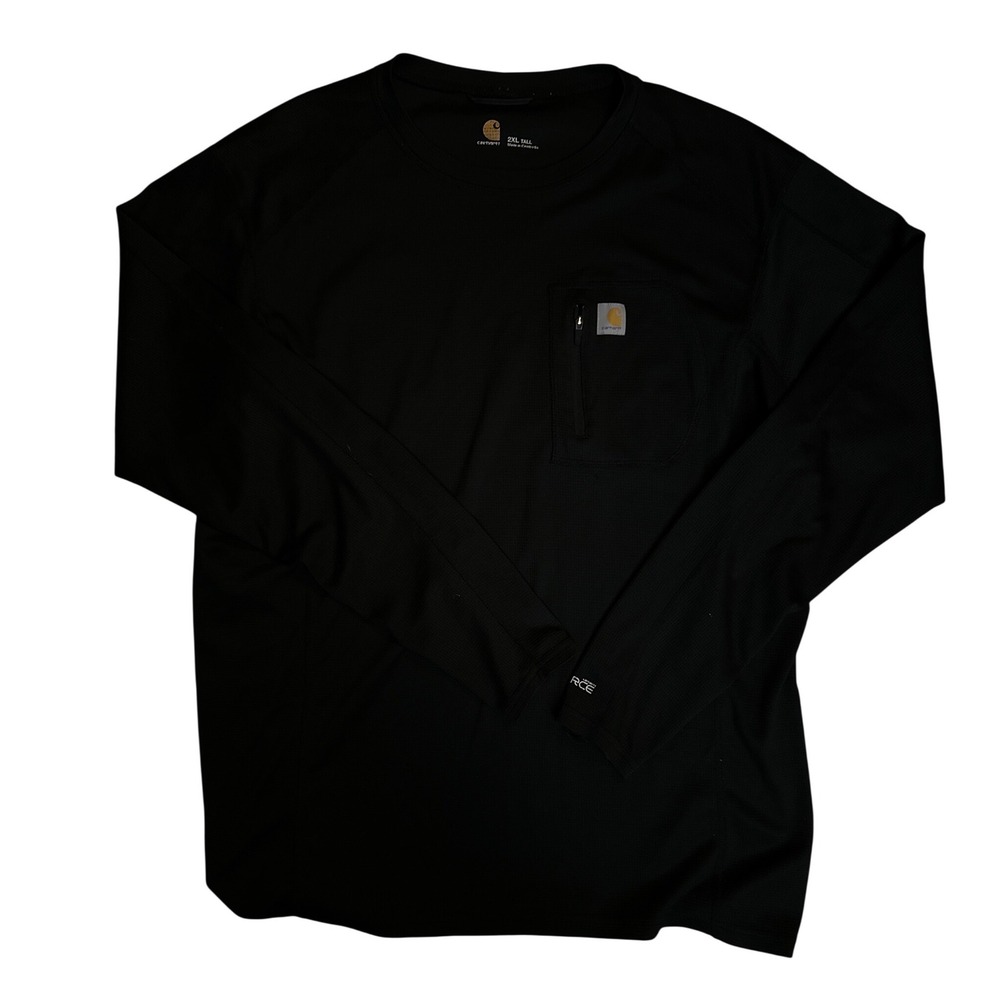 Carhartt Force Mens 2XL Tall Long Sleeve Pocket T-Shirt Black Workwear Tee